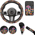 Colorful Mushroom Car Steering Wheel Cover Auto Interior Accessories 6 PCS Cup Coaster Cars Handbrake Cover Fits Most Car Truck Van and SUV