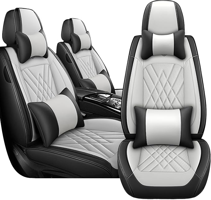 JGDL Car Seat Covers for Subaru Crosstrek 2016-2026, 2 Piece Set Nappa Leather Non-Slip Seat Protectors, Breathable Seat Cover Set. (Deluxe 2 Seats, Black White)