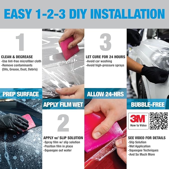 Prime Ave 3M Clear Paint Protection Film, 8 mil PPF Vinyl Wrap with Self-Healing Technology, UV Protection, Non-Yellowing, Scratch Resistant, Glossy Finish (12 x 144in)