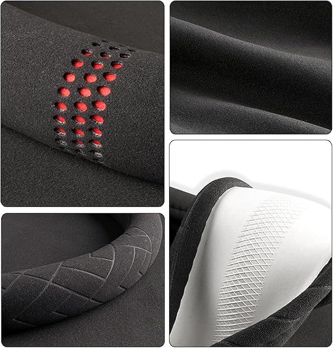 Car Suede Steering Wheel Cover, Non-Slip Protector for Auto Steering Wheel with Grid of The Correction Marker, Breathable Universal Automotive Accessories, Fitting 14.5-15 inch