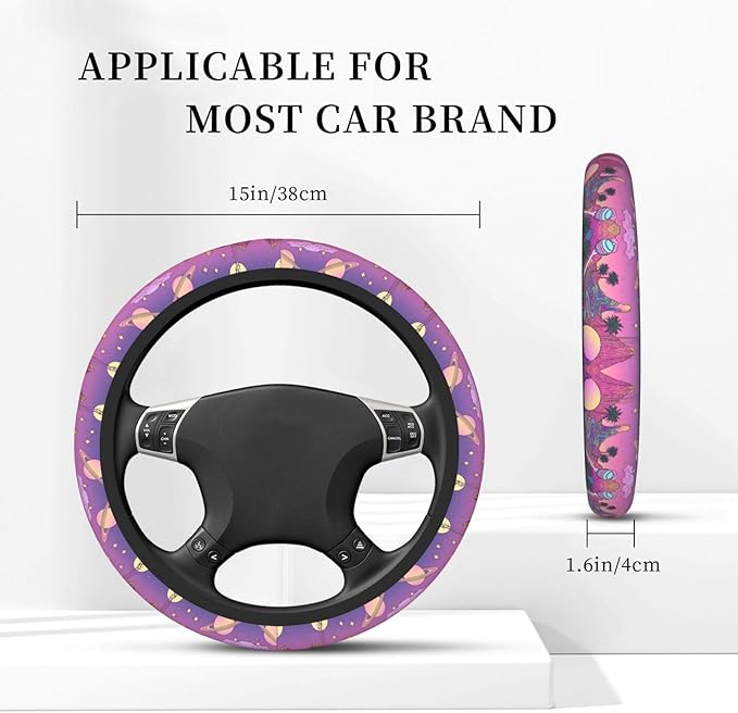 Pastel-Galaxy Pattern Neoprene Steering Wheel Covers Women Men Car Accessories, Universal 15 Inch Fit Auto, Suvs, Truck