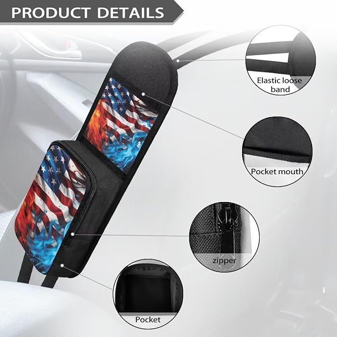 American Flag Auto Seat Side Storage Bag Organizer Fire Flame Car Seat Storage Bag with Zipper Patriotic Car Interior Accessories for Women Men