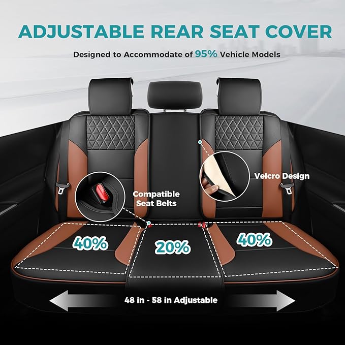 FEINEPRO Brown and Black Car Seat Covers Only Front 2pc - Breathable Faux Leather Universal Seat Covers for Cars, Automotive Protector Fit for Most Sedan SUV Pick-up Truck