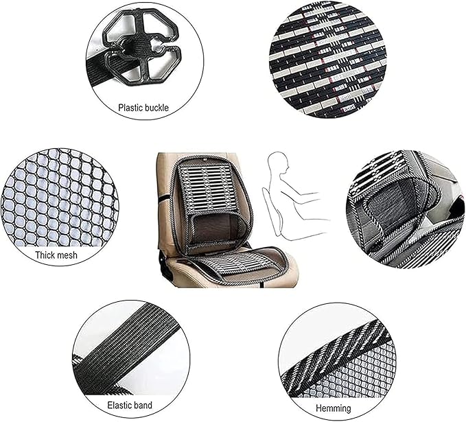 Bamboo Car Seat Pad, Car Seat Office Chair Bamboo Chip Cover Cushion, Breathable Lumbar Cushion Mesh Support Cushion Pad Supplies Waist Protection(Basic)