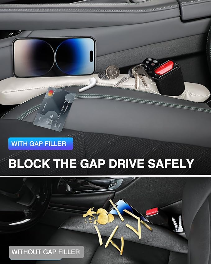 Homaupt Leather Car Seat Gap Filler Universal for Car Truck SUV to Block The Gap Between Seat and Console Stop Things from Dropping 2 Packs Beige