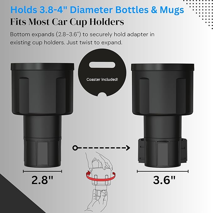 Swigzy Extra Wide Car Cup Holder Expander - Made for Yeti 14oz & 46oz Rambler, Hydro Flask 24oz Mug, RTIC 36oz Bottles - Adapter Insert Extender Expandable and Adjustable
