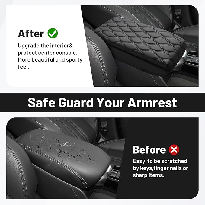 Autorder Center Console Cover for 2023-2025 2026 Honda HRV HR-V Accessories Armrest Cushion Cover Nappa Leather Middle Console Covers HRV Console Cushion Pad Anti-Scratch