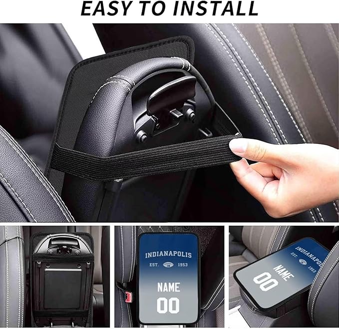 Custom Car Armrest Cover,Add Personalized Name and Number As Gifts for Loyal Football Fans,Auto Center Console Pad Car handrail Box Cushion,Fit for Most Car