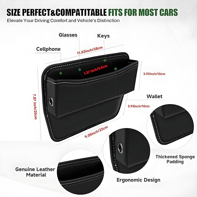 AIUSLN 2026 Upgraded 2 PC(L+R) Premium Leather Car Seat Gap Filler Organizer, Car Seat Gap Plug with Storage Slot Cup Holder Gap Bag Front Seat for Phone Glasses Keys Car/SUV/Truck Christmas Gifts