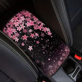 Pink Flower Car Armrest Pad for Women Cherry Blossom Car Accessories Decor Soft Center Console Arm Rest Protector Cover Universal for SUV Van Sedan Truck
