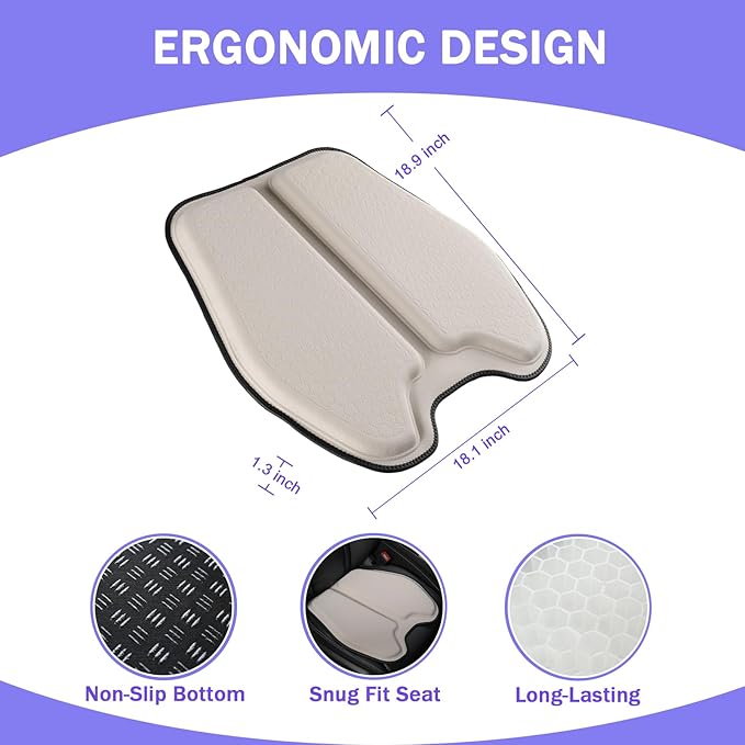 Soft Thin Gel Seat Cushion for Car Seat, Office Chair, Wheelchair, Stadium - Non-Slip Car Seat Cushions with 1 Inch Gel - Sciatica & Tailbone Pain Relief (Beige)