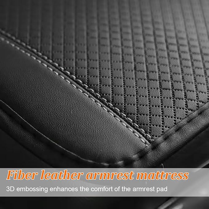 Car Center Console Cover, PU Leather Vehicle Armrest Seat Box Cover Protector, Comfortable Automotive Interior Arm Rest Cushion Pad Accessories, Universal for SUV Sedan Truck (Black/Gray)