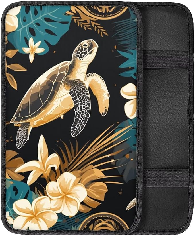 Hawaiian Sea Turtle Auto Console Armrest Cover Arm Rest Car Comfortable Armrest Console Cover Easy to Install Fashion Auto Interior Universal Fit Most Cars Women Men