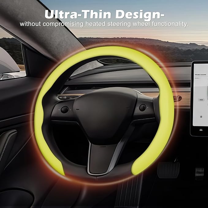 frani Leather Steering Wheel Cover, Universal 15 Inch Premium Non-Slip Steering Wheel Cover Yellow