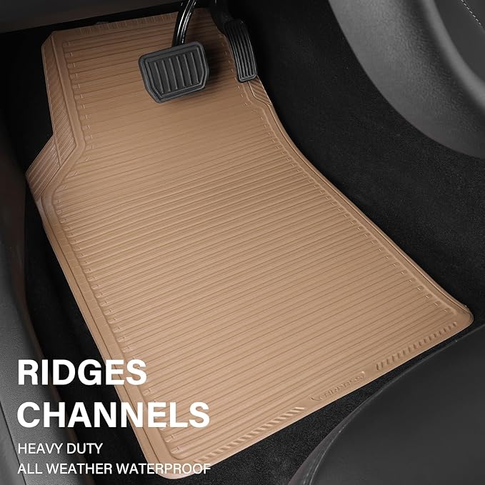 CAR PASS Rubber Floor Mats - All Weather, Full Set 4-Piece, Waterproof Automotive Mats Trim to Fit Most Cars, Sedans, SUVs, Vans - Heavy Duty Anti-Slip Easy Clean, All Beige