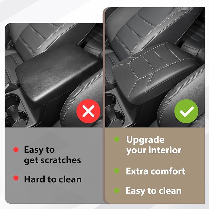 Muslogy Armrest Pad Center Console Cover Compatible with Mazda CX-5 2025 2024 2023-2017 CX5 Accessories Middle Console Cover Cushion Vegan Leather Armrest Lid Protector (Black/Whtie Stitching)