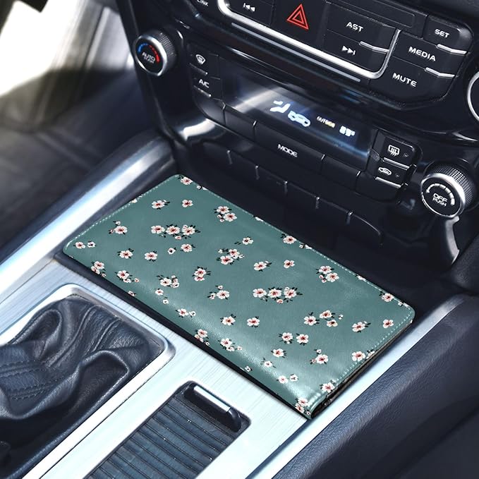 ALAZA Rustic Flowers Floral Car Registration and Insurance Card Holder Vehicle Glove Box Car Organizer Driver License Documents Holder Waller Case Organizers