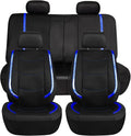 FH Group Full Set Faux Leather Car Seat Covers - Universal Fit, Low Back Front Seat Covers, Airbag Compatible, Split Bench Rear Seat Cover for SUV, Sedan, Blue