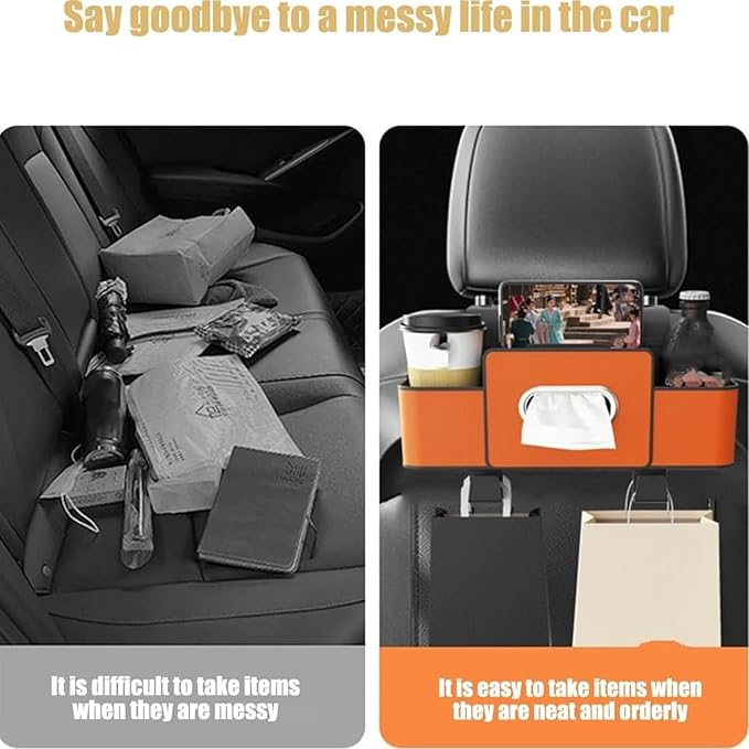 Silksild Car Organizers and Storage Back Seat, Multifunctional Car Organizer Box with Tissue & Cup Holders for Suv Sedan, Backseat Headrest Storage Box, Hanging Cars Caddy for Behind Seat (2Pcs-E)