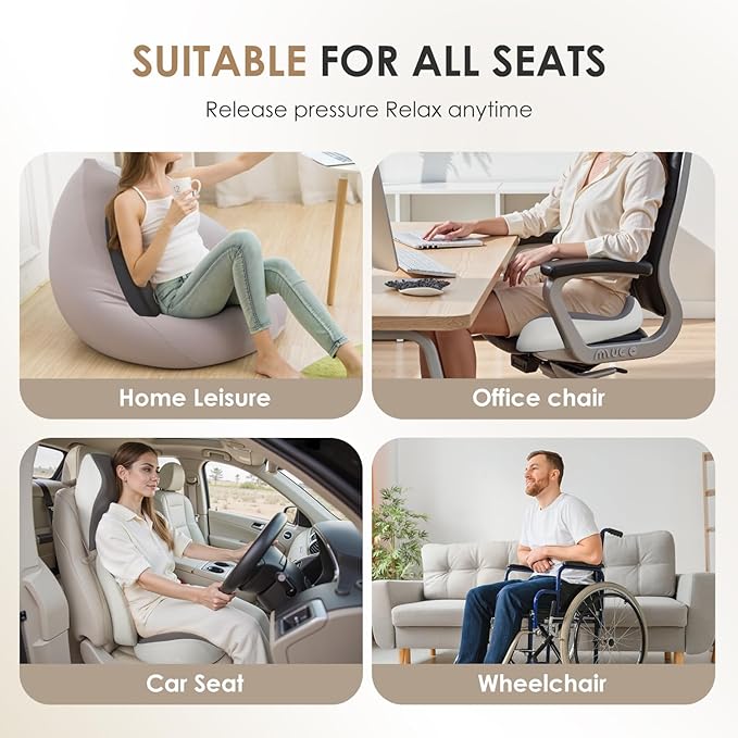 FLORICH Car Seat Cushion & Lumbar Support Pillow & Car Neck Pillow Ergonomic and 100% Memory Foam, Upgraded Larger and Breathable Car Seat Cushion & Back Support Pillow - Grey