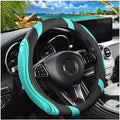 15 Inch Car Leather Steering Wheel Cover, Automotive Accessories Elastic Breathable Anti-Slip Soft Wheel Protector Fits Men and Women, Suitable for SUVs, Trucks, Vehicles and RVs (Green)