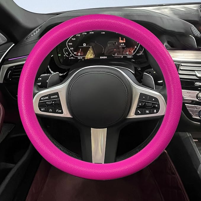 Car Steering Wheel Cover, Soft Odorless Silicone Steering Wheel Protector, Anti-Slip Auto Steering Wheel Cover Universal Fit 14 Inch, Vehicle Interior Accessories for Cars SUVs Trucks (Pink)