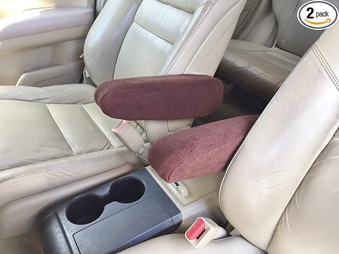 Auto Armrest Covers- Fits The Chrysler Town & Country 2011-2016 Armrest Covers for Front Bucket Seats- Protect Fold Down Armrest Fleece Fabric 1 Pair (XLSLM) Brown