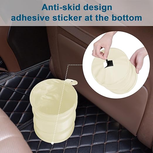 Kincown Car Trash Can, 2 Packs Mini Collapsible Car Trash Bin for Front Back Seat, Pop up Car Garbage Can, Portable Car Trash Bag Hanging for Vehicle SUV Rv Truck Accessories Interior, Beige