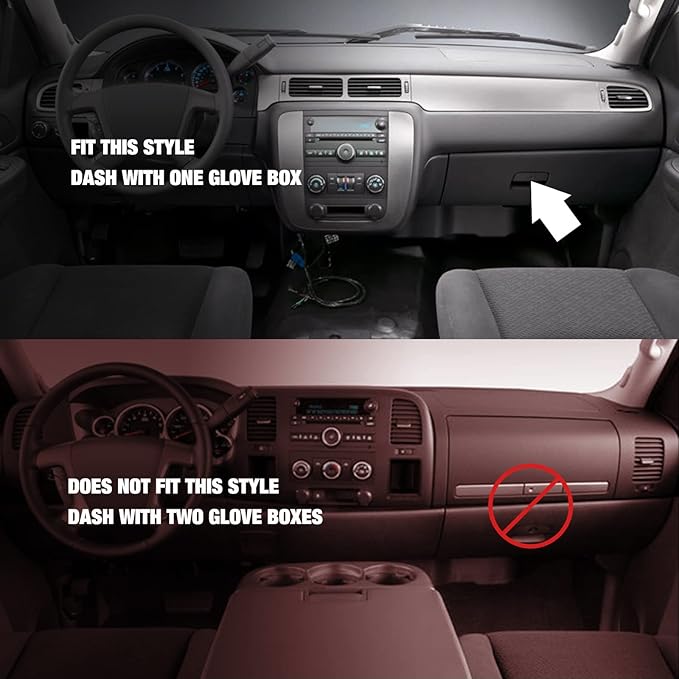 Dashboard Dash Cover Mat Carpet Compatible with 07-14 Chevy Tahoe Suburban Denali Avalanche GMC Yukon/XL,07-13 Chevy Silverado GMC Sierra Without Dash Speaker and Only One Glove Box(Grey)