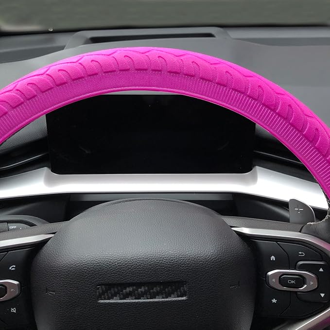 Universal Pink Steering Wheel Cover：13.5 to 15 Inches Stretchable Silicone Anti Skid Steering Wheel Protector Fit for Most Car Models Including Round D Shape or Special Shape