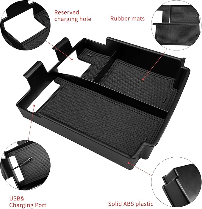 Zxiaochun Center Console Tray Compatible with 2025 Ford Bronco 4-Door Accessories, Full Size Console Armrest Box Organizer, ABS Plastic Black (Not for 2-Door & Bronco Sport)