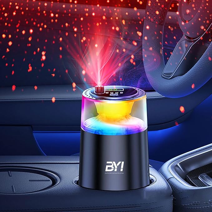 Smart Car Air Freshener with RGB Ambient Light, Galaxy Cloud Mist, Auto On/Off, Built-in Battery, Car Aroma Diffuser, Home, Office (4 Essential Oil Box), Long-Lasting Scent & Relaxing Light
