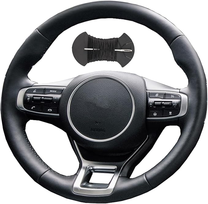 Car Steering Wheel Cover Microfiber Leather Stitch Wheel Wrap Fit for Kia K5 2019 2020 2021 2022 2023 2024,Black