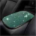 Bling Center Console Cover, Diamond Fashion ArmRest Pad, Crystal Soft Arm Rest Protective Cushion, Car Accessories for Women Girls, 11.8"×8.5" for Most of Vehicles, SUVs, Trucks (Black&Green)