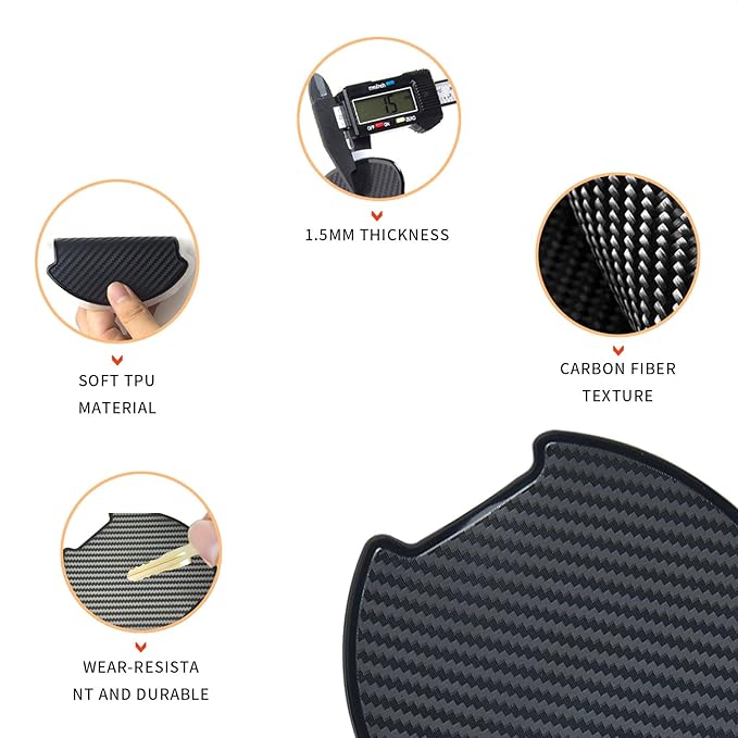 TANGSEN 4Pcs Universal 3D Carbon Fiber Texture Automotive Door Cup Handle Recess Paint Protector Cover Scratch Non-Marking TPU Personalize Pad Sticker (L)
