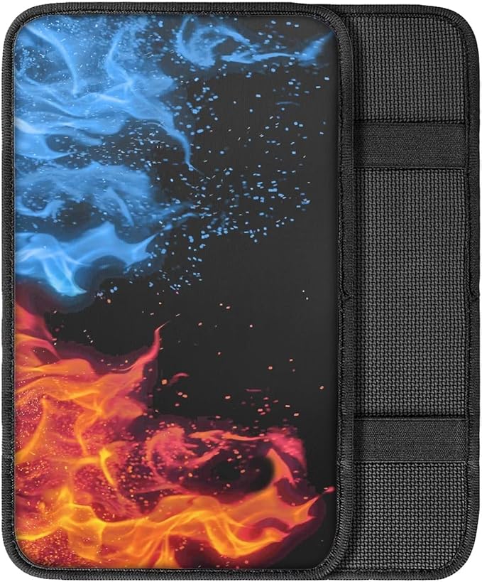 Mintutlipy Universal Car Center Console Cover Blue Red Flames Automotive Armrest Cushion Nonslip Arm Rest Cover for Car