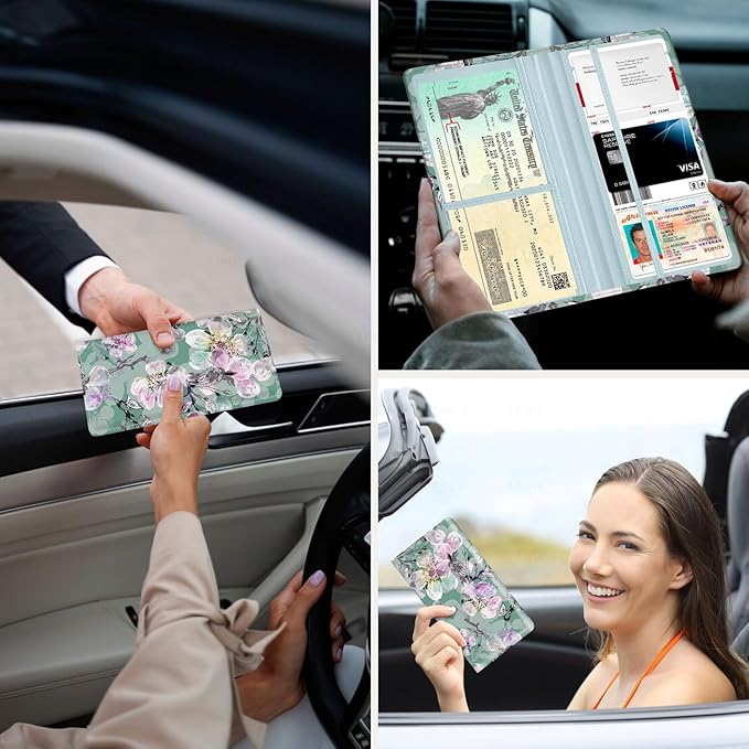 Car Registration and Insurance Holder，Colour Patterns Men Women Car License Document Registration and Insurance Card Holder