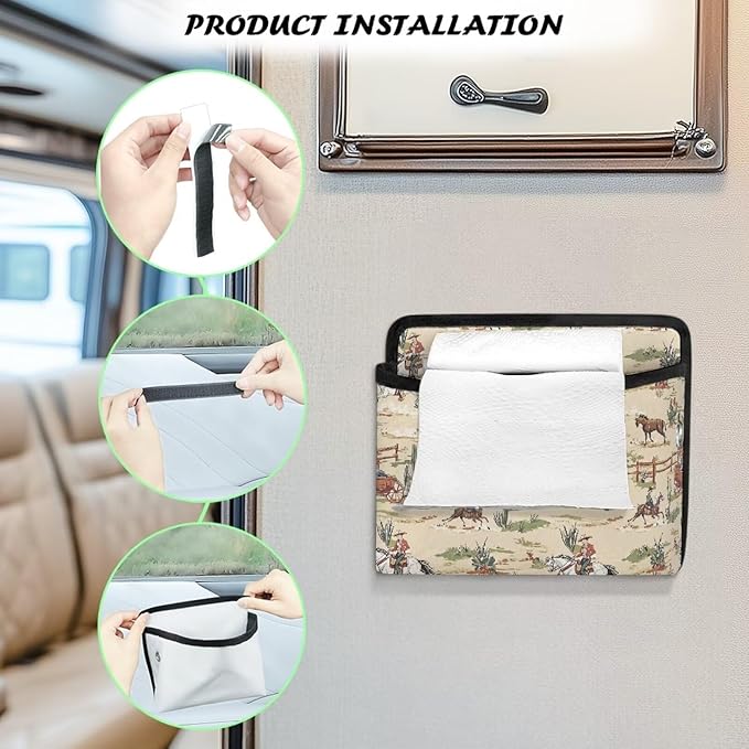 Renewold Car Side Pocket Organizer, Cowboy Cactus Print, Auto Front Rear Seat Storage Bag for Cell Phone Sunglasses Coins, Document Holder Tray Pouch for Vehicle Seat, Women Men Car Accessories