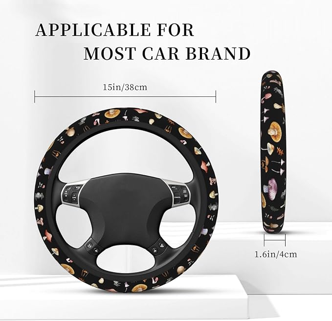 Retro Mushrooms Steering Wheel Cover for Women Men Girls, Car Accessories Decor Thickened Anti-Slip Auto Steering Wheel Covers Protector Universal Fit 15 Inch for Cars, Truck, SUV