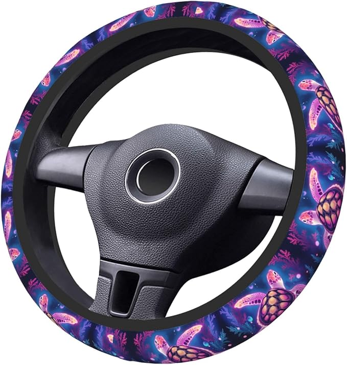 Neoprene Steering Wheel Cover Neon Sea Turtle Pattern Car Steering Wheel Cover Universal Fit for Most Cars