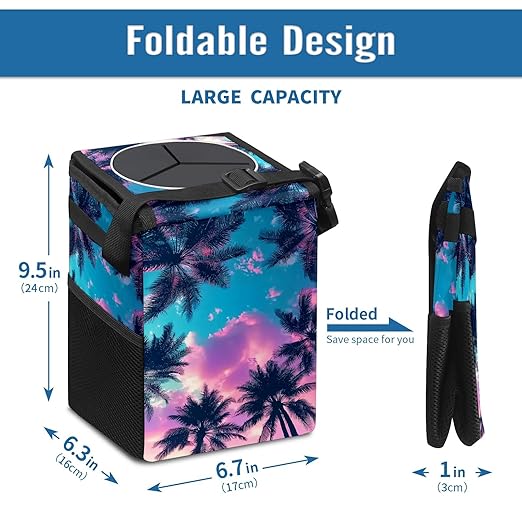 GVGHIDZ Car Trash Can – Multi-Purpose, Lightweight and Portable with Durable Water-Resistant Coating, No Installation Required, Practical and Ample Capacity, Variety of Colors.Coconut Tree