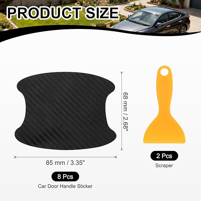 PATIKIL 2.68" x 3.35" Car Door Handle Sticker, 8Pcs Carbon Fiber Anti-Scratches Vehicle Door Cup Protector with Scraper Auto Door Handle Protective Film for Cars Trucks RV SUV, Light Black