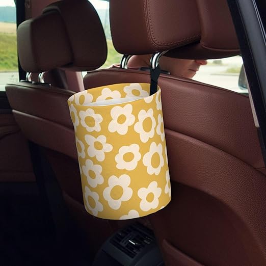 YANGDADA Vintage Groovy Flowers Car Trash Can Small Portable Car Garbage Bag for Back Front Seat RV's Camping Accessories