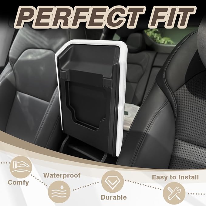 Muslogy Compatible with 2026+ Model Y Juniper Refresh Accessories Armrest Cover Protection TPE (White) & Silicone Mat OEM Style 2PCS Set Non-Slip Waterproof Designed with EZ Snap On