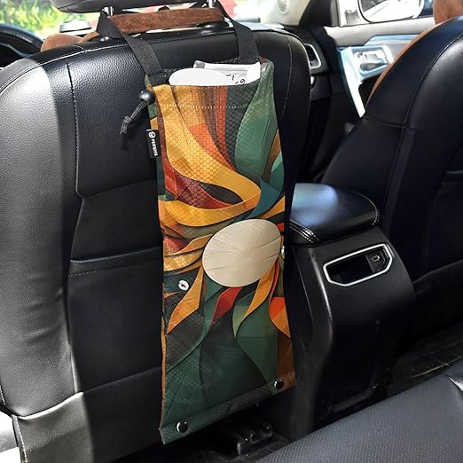 ALAZA Hanging Car Trash Bags Garbage Bag Trash Can for Back Seat Small Geometric Abstract 2 Washable Storage Bag Retractable 2 Pack