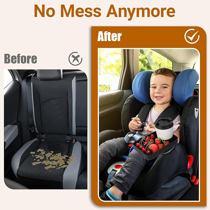 Car Seat Cup Tray - Silicone Travel Tray for Car Seat with Expandable Base for Fruit, Toys, Books Fits Most Cup Holders