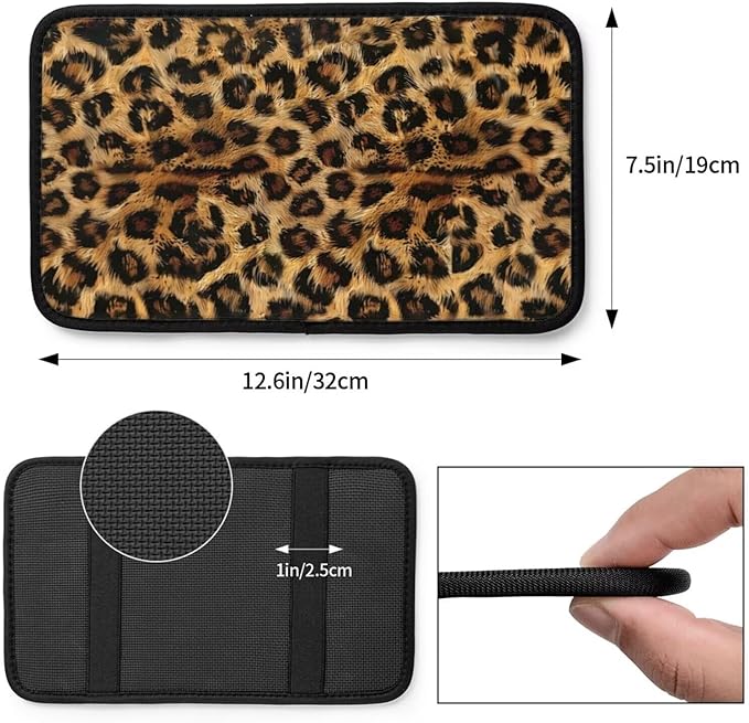Center Console Cover Brown Leopard Car Center Console Cushion Pad Armrest Cushion Pad Cover, Cheetah Animal Armrest Cushion Pad Cover Anti-Scratch Car Accessories