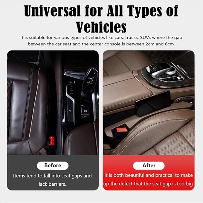 Berylins Leather Car Seat Gap Filler Universal for Car, SUV, Truck Fit Organizer Fill The Gap Between Seat and Console Stop Things from Dropping, Set of 2 (Brown)
