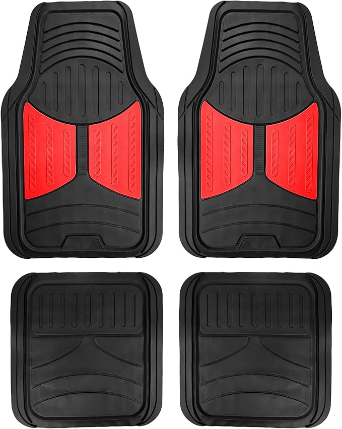 FH Group Full Set Trimmable Rubber Floor Mats, Monster Eyes (Red) - Universal Fit for Cars Trucks and SUVs