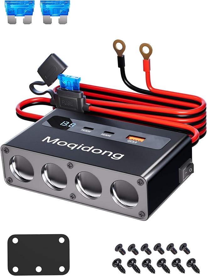 12V 24V Cigaretter Lighter Splitter: 360W USB Car Charger 4 Cigarette Lighter Socket 3 Multi Port Outlet Adapter, 12 Volt Power Supply Car Plug Outlet Battery Adapter with LED Display Master Switch